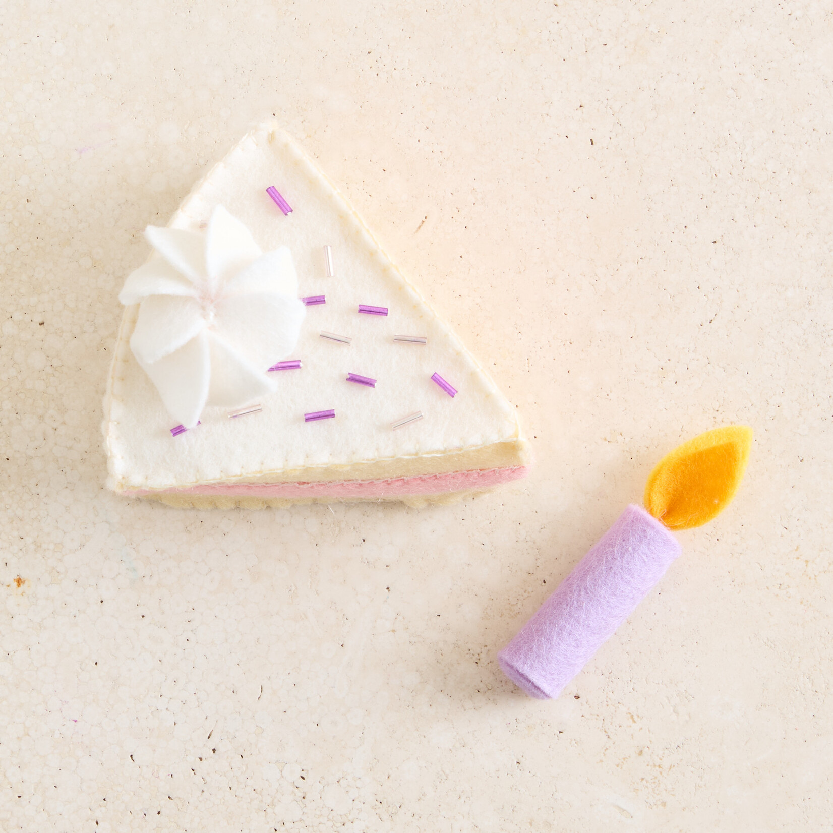Felted Play Food - celebration cake w/ candle