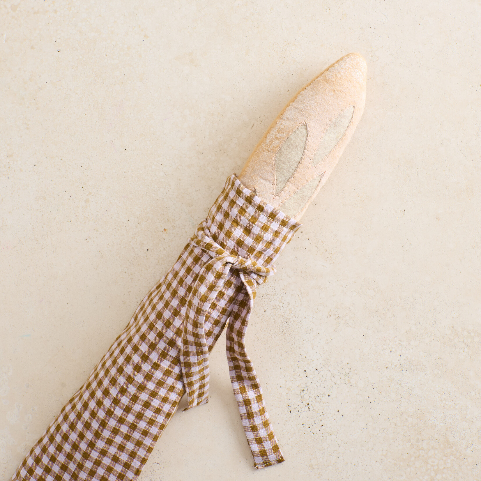 Felted Play Food - french baguette w/ linen bag