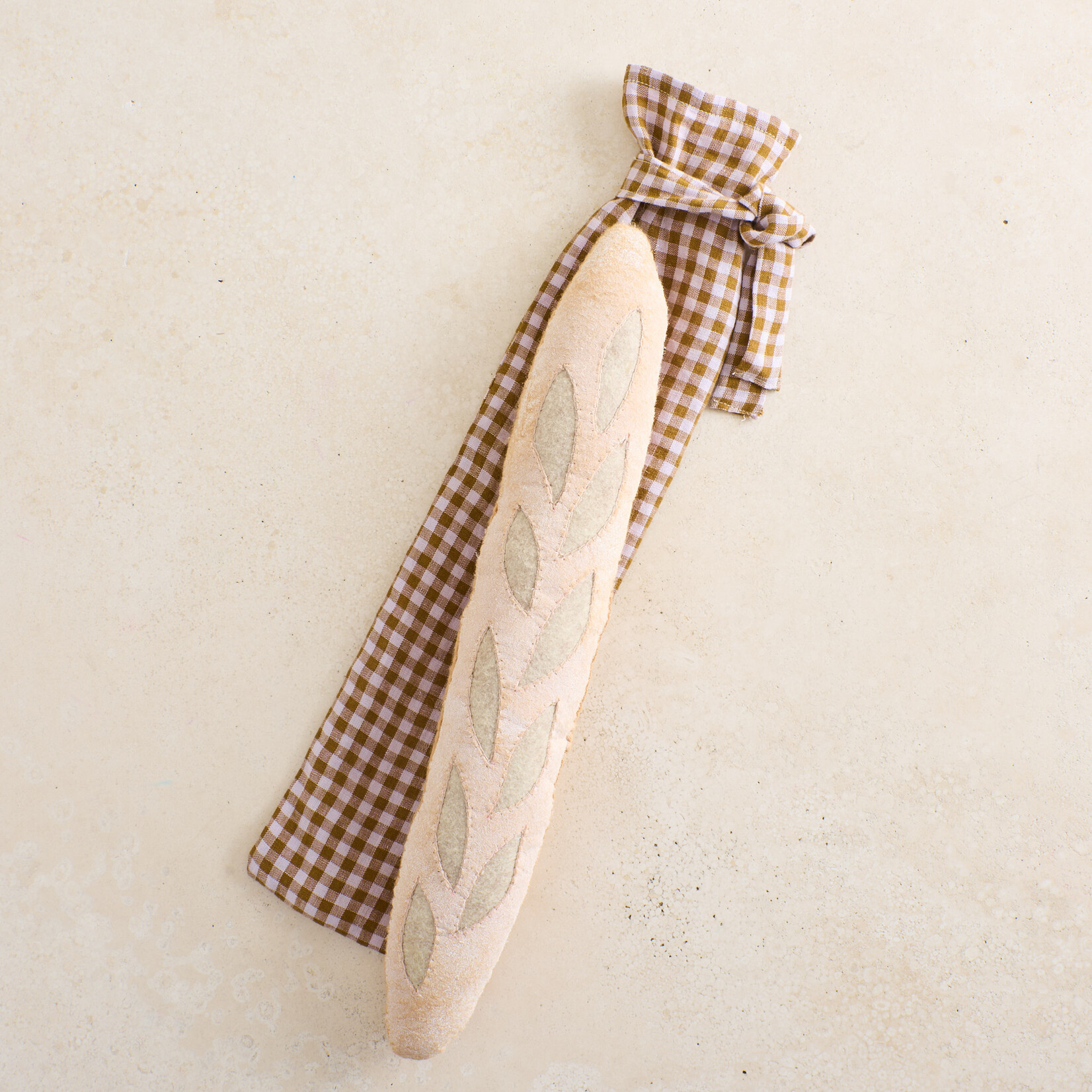 Felted Play Food - french baguette w/ linen bag