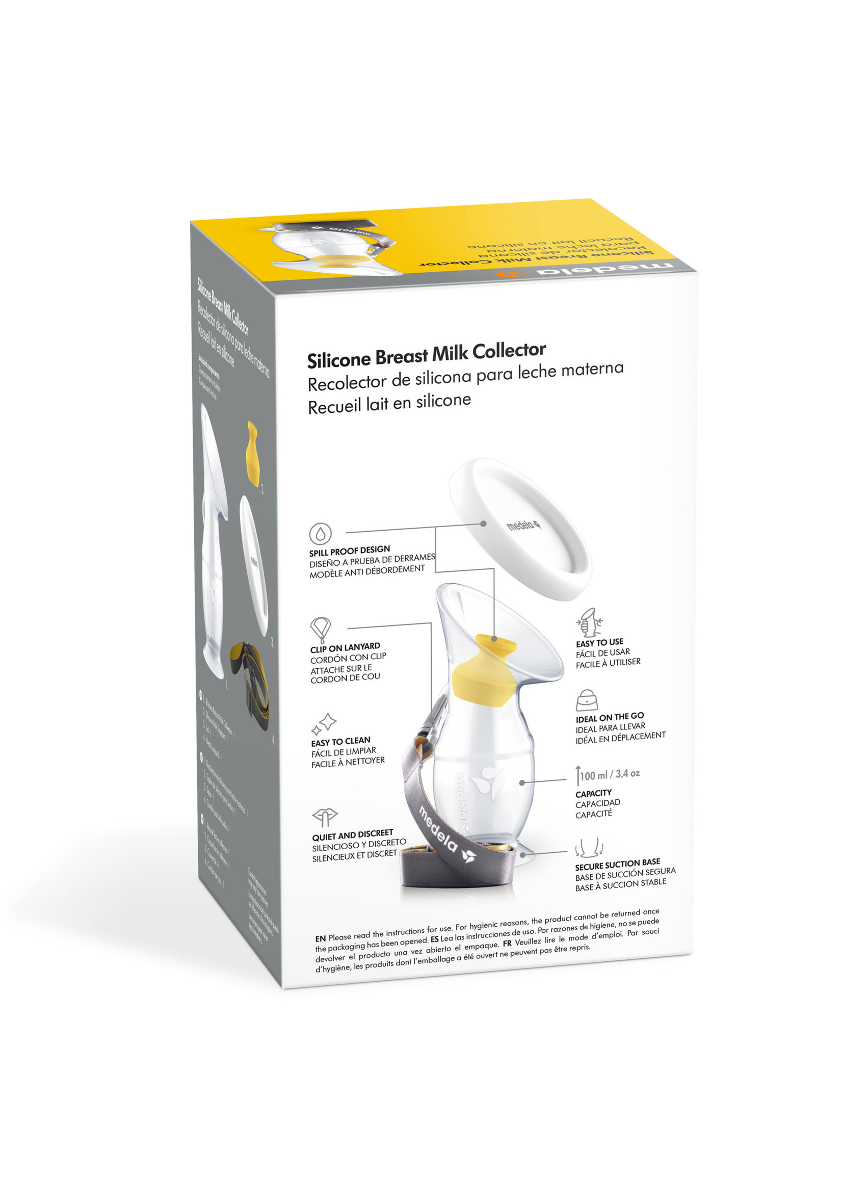  Medela Silicone Breast Milk Collector, Milk Saver with  Spill-Resistant Stopper, Suction Base and Lanyard, 3.4 oz/100 mL : Baby