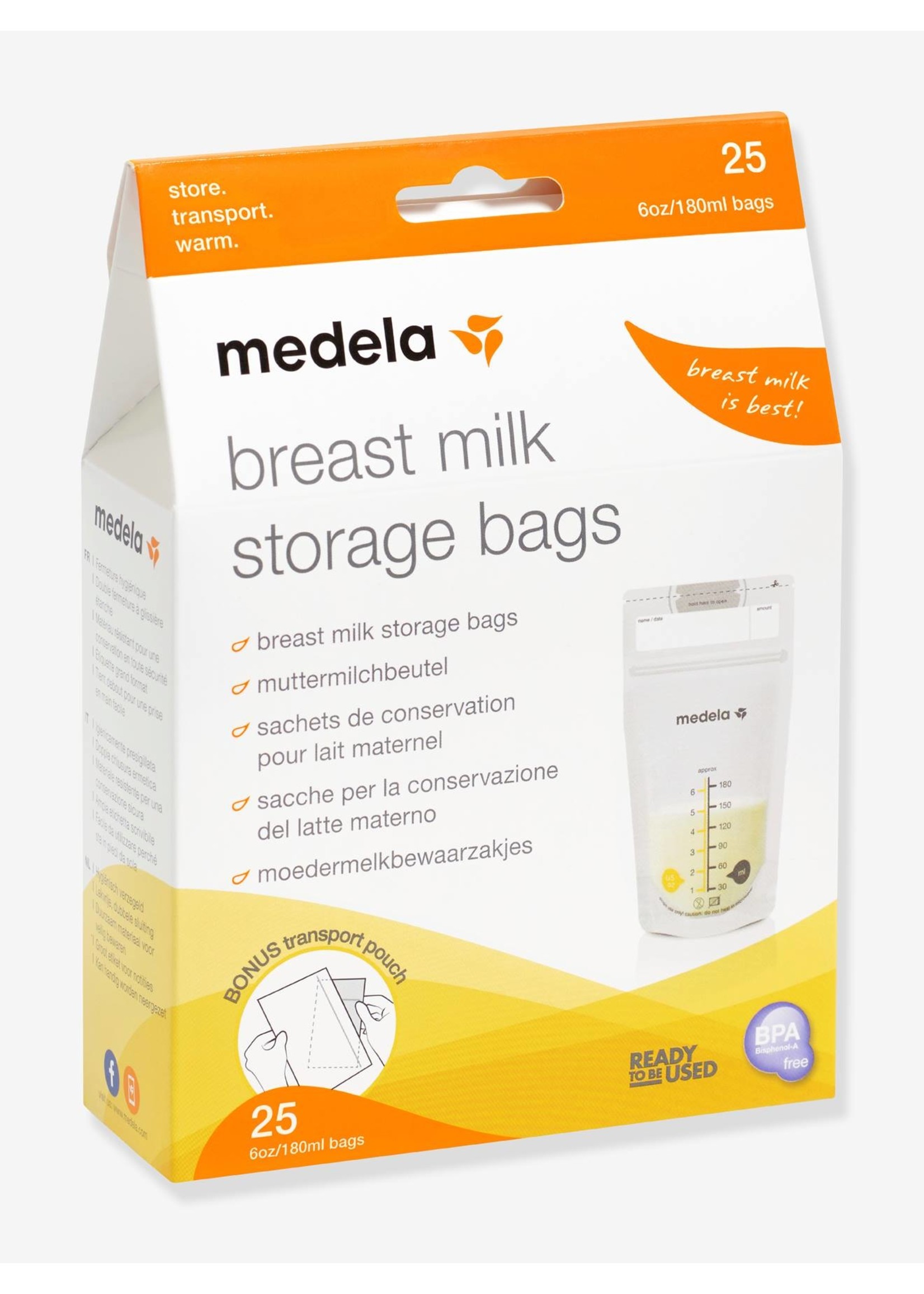 Sacchetti de conservation de lait maternel Medela 180 ml - lot 50 sacs sans  BPA pour congélation rapide(Reconditionné)