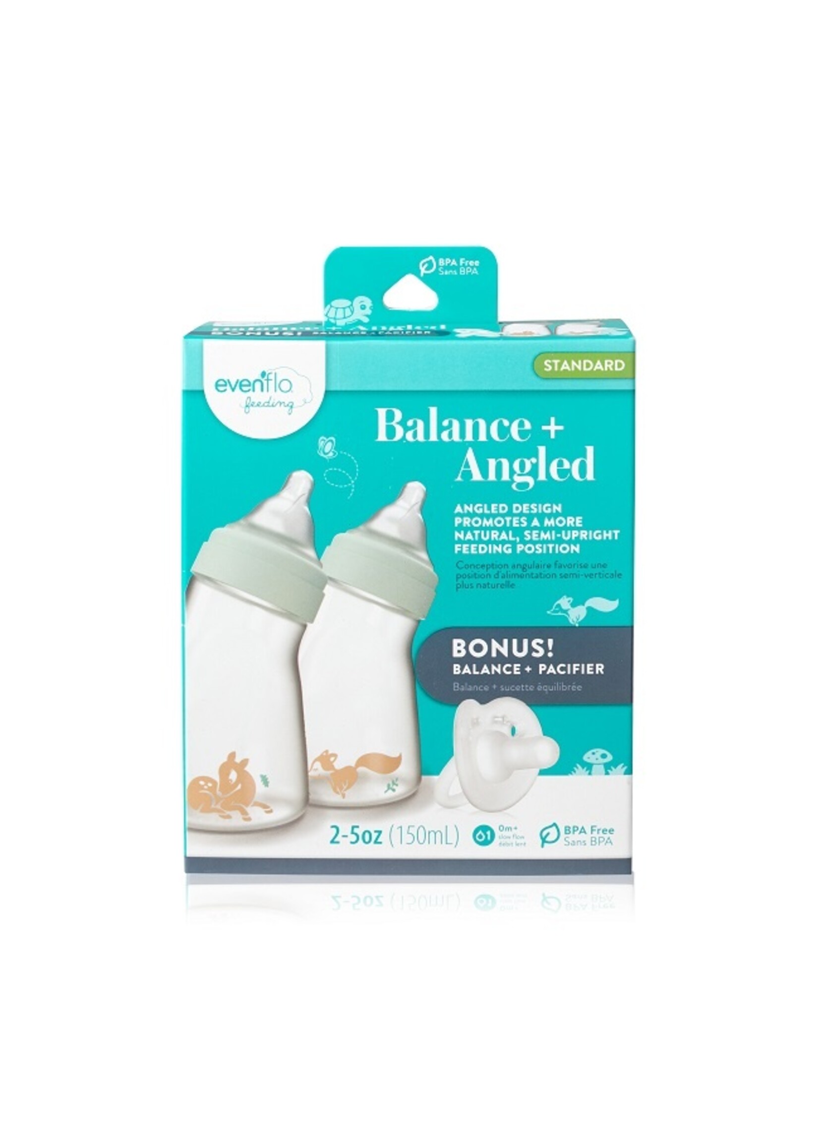 Evenflo Balance + Angled Baby Bottle with Pacifier (5oz, 2pk)
