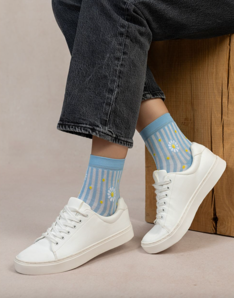 Bleuforet Striped Daisy Cotton Ankle Sock