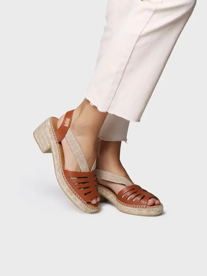 Sandales Espadrilles Toni Pons Talon Compensé - Cuir Orange - Taille 35 - Neuf Sans Boîte