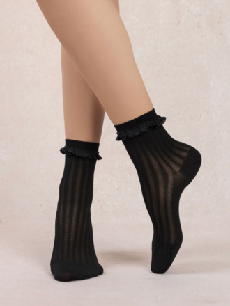 Bleuforet Ribbed Ankle Sock With Flounces