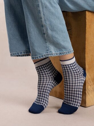 Bleuforet Gingham Pattern Ankle Socks