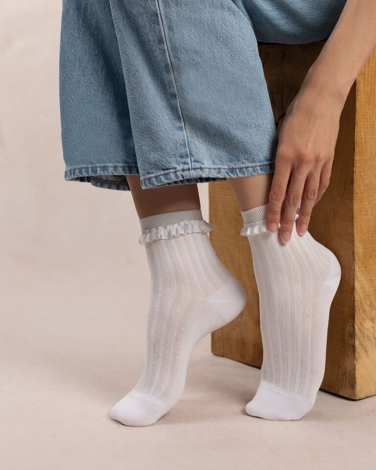 Bleuforet Ribbed Ankle Sock With Flounces