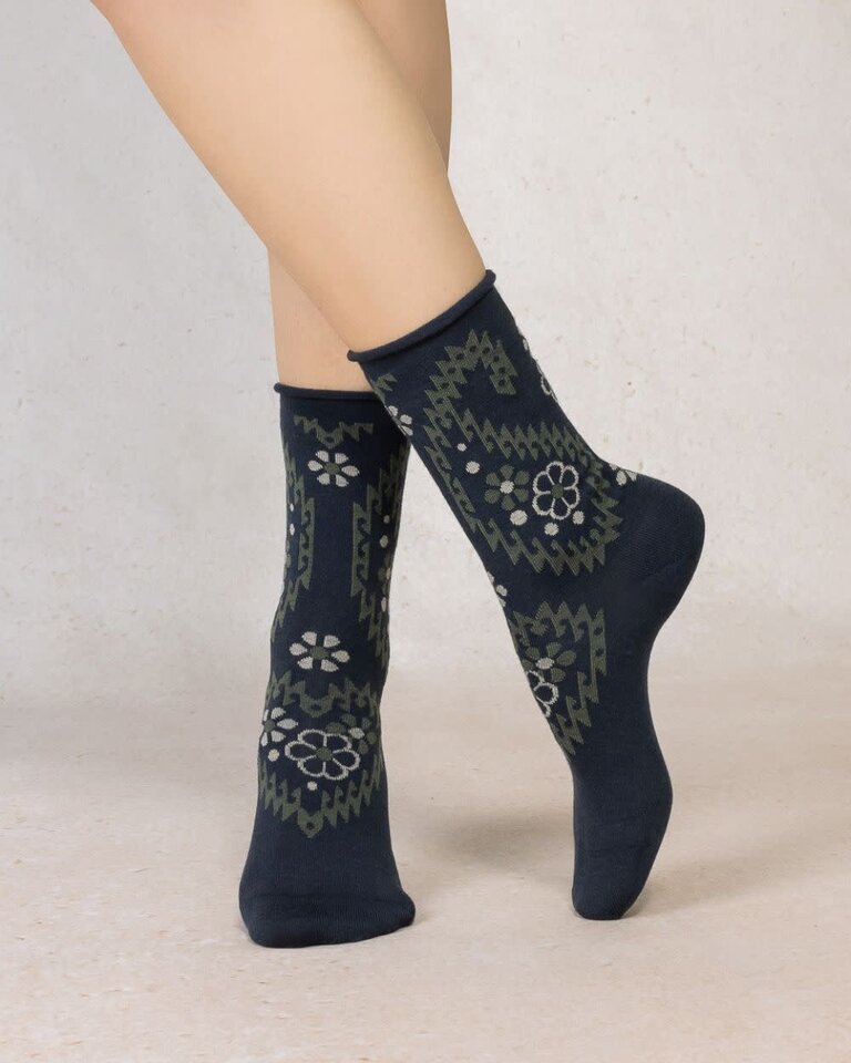 Bleuforet Fine Wool Paisley Flowers Pattern Sock