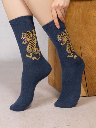 Bleuforet Cashmere Socks With Tiger Pattern