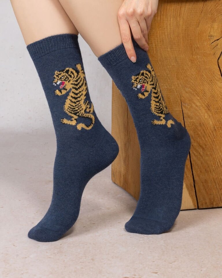 Bleuforet Cashmere Socks With Tiger Pattern