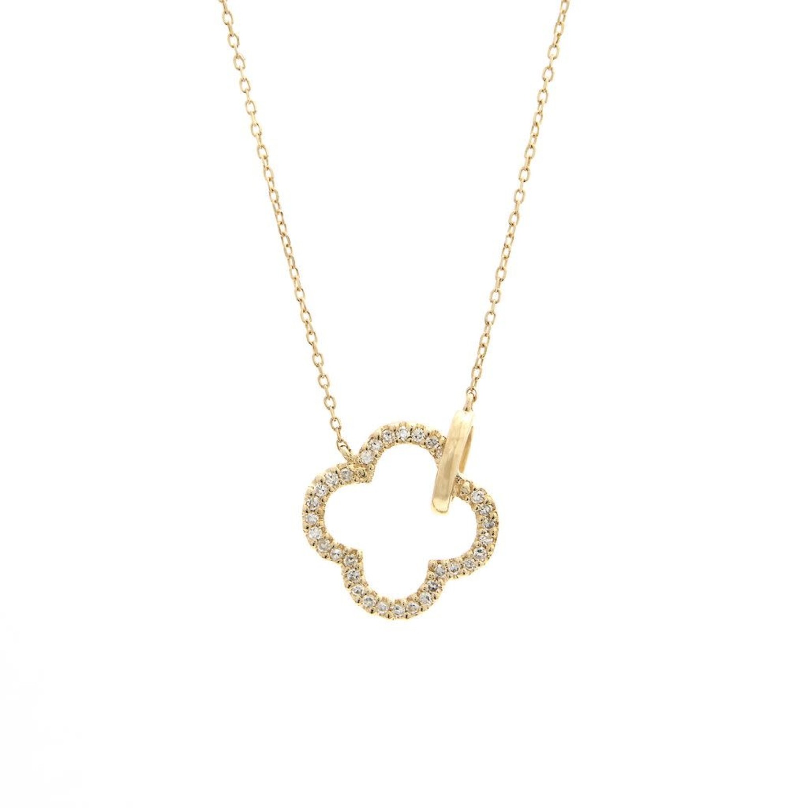 14K Yellow Gold 0.10CT Diamond Quatrefoil Necklace 16-18"