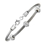 Silver Diamond Rondel Cluster Cable Bracelet 0.05ctw