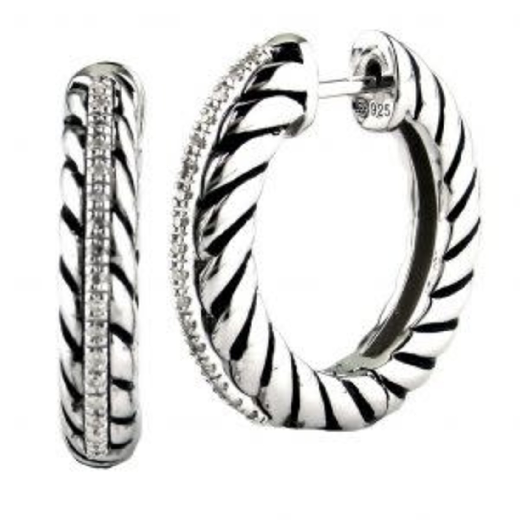 Sterling Silver & Diamond 0.11ctw Oxidized Hoop Earrings