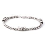 Sterling Silver Diamond Rondelle Wheat Chain Bracelet 7"