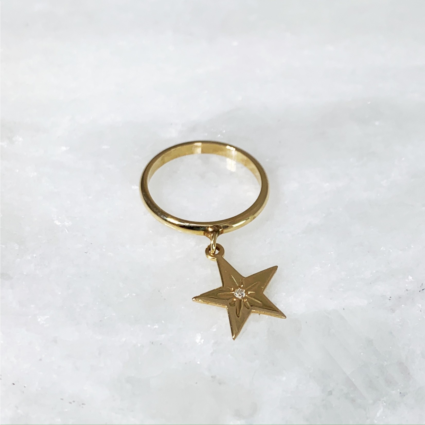 14K Yellow Gold Diamond Star Charm Ring