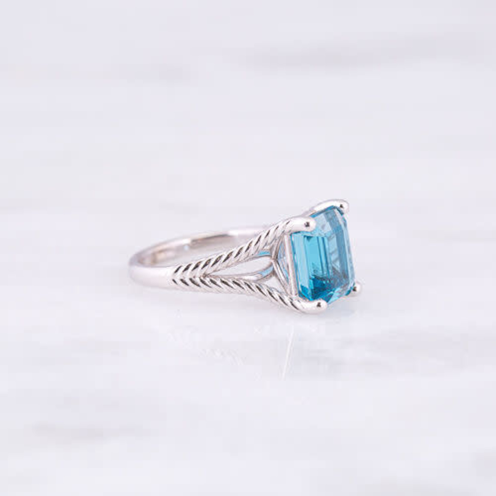 14K White Gold  London Blue Topaz  Cable Ring