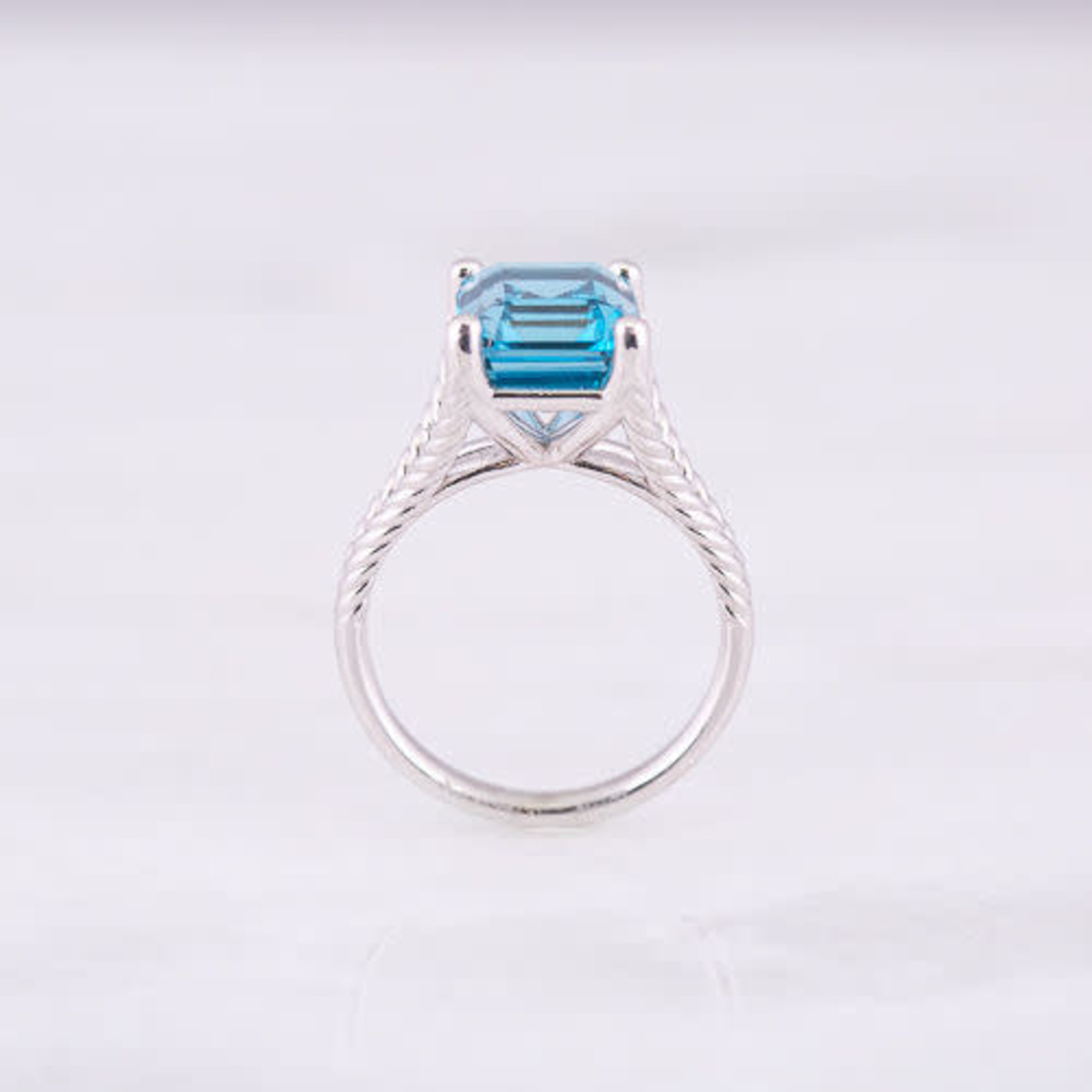 14K White Gold  London Blue Topaz  Cable Ring