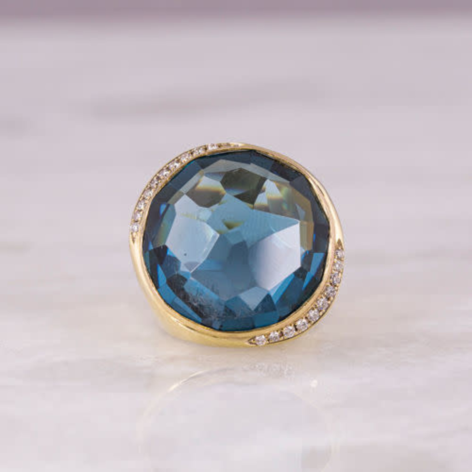 18K Gold London Blue Topaz & Diamond Ring