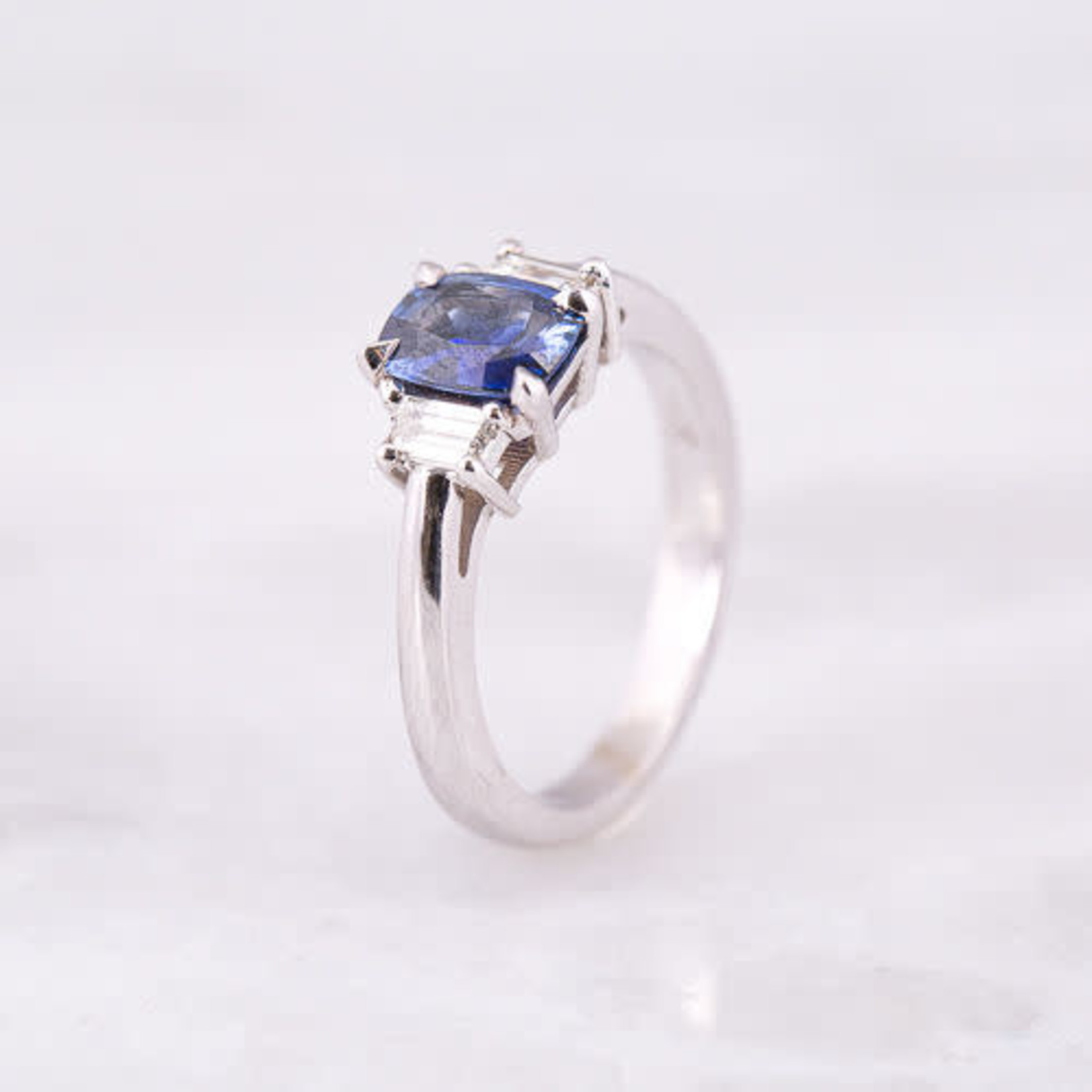 14K White Gold Cushion Sapphire 1.03ctw & Diamond 0.29ctw Ring