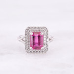 18KW Gold Emerald Cut Pink Tourmaline & Diamond Ring