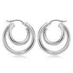 Sterling Silver Medium Double Tube Round Hoop