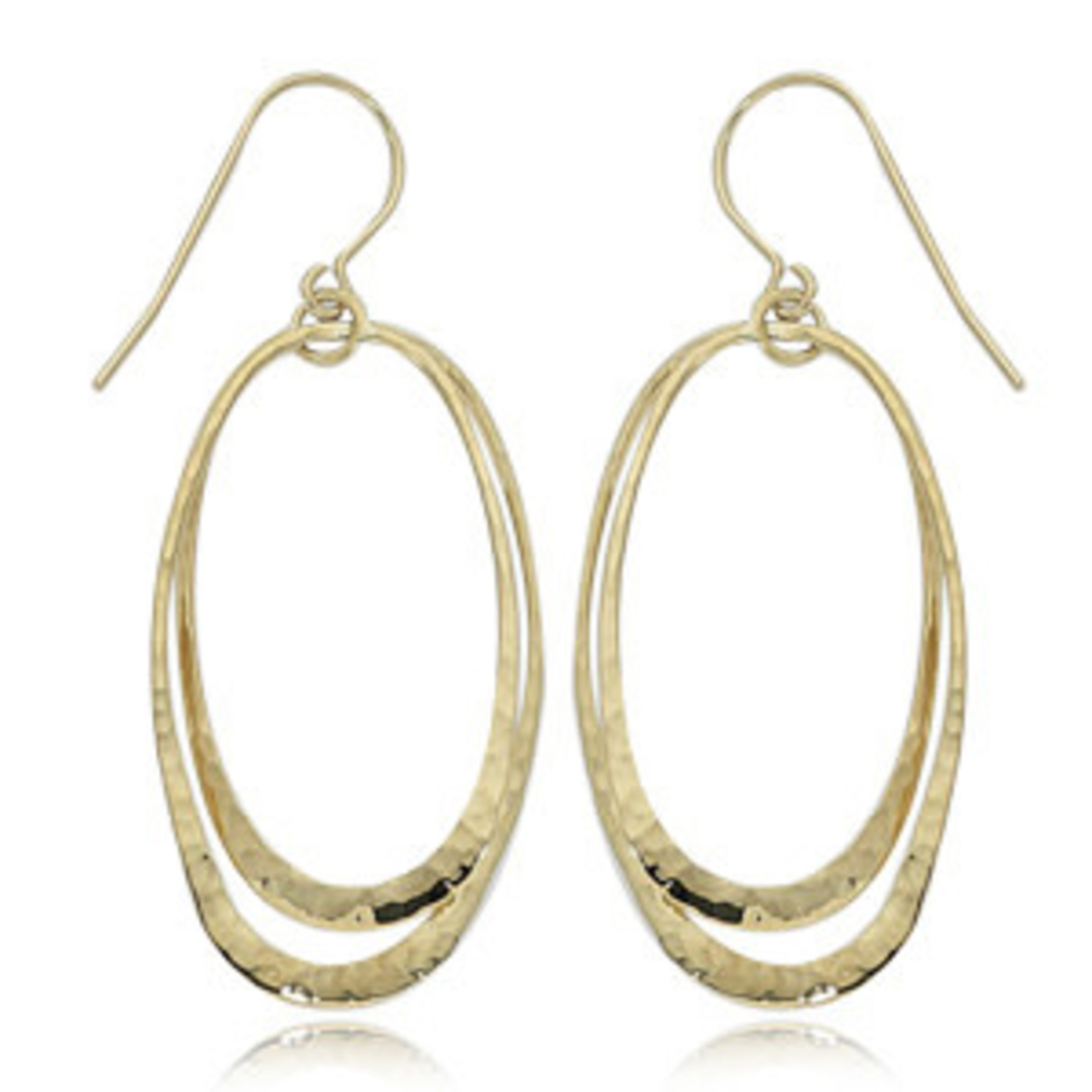 14K Yellow Gold Oval Hammered Long Orbit Drops