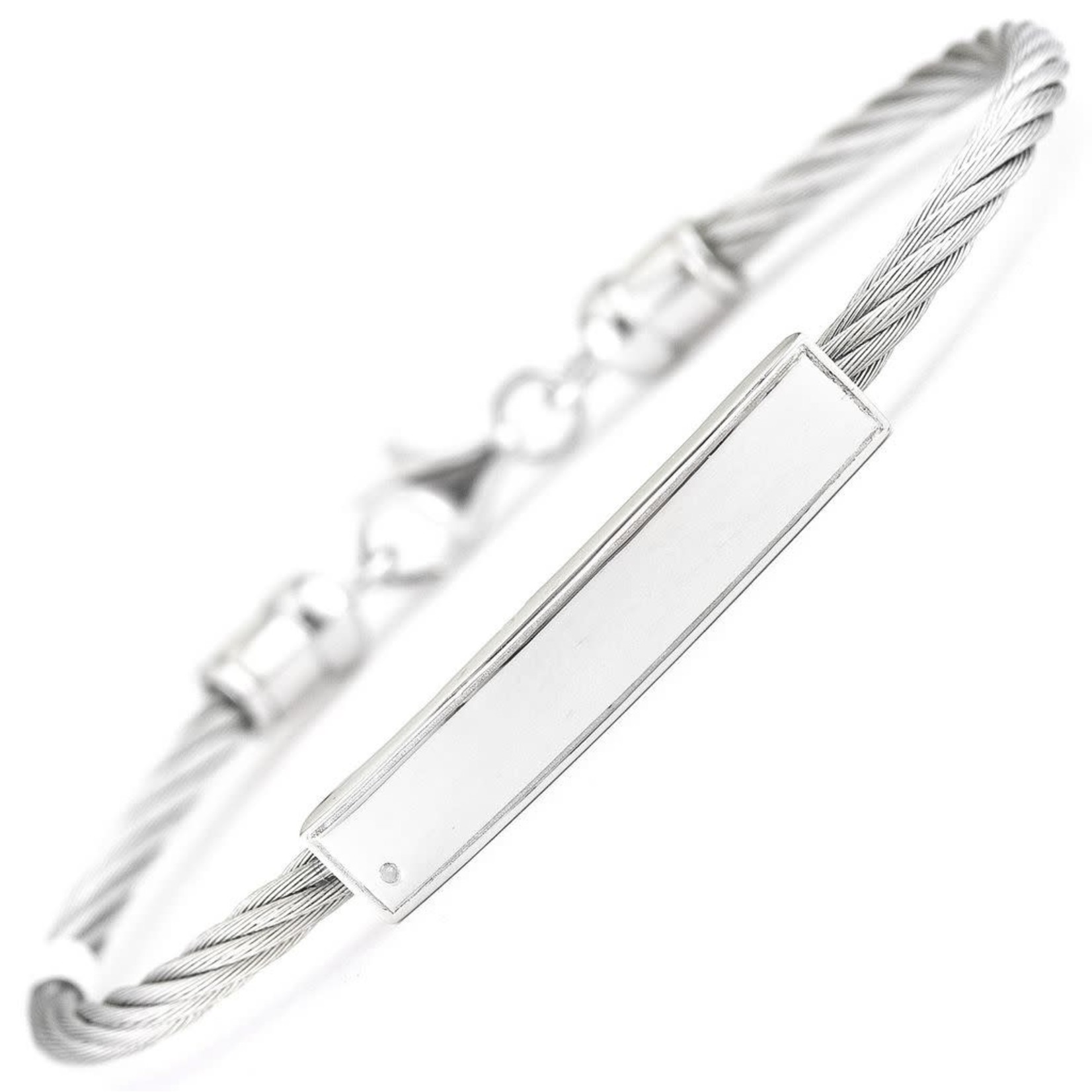 Sterling Silver & Steel Engravable Diamond 0.01ctw Cable Bracelet
