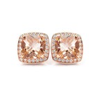 14K Rose Gold Morganite 2.69ctw Diamond 0.30ctw Halo Stud Earrings