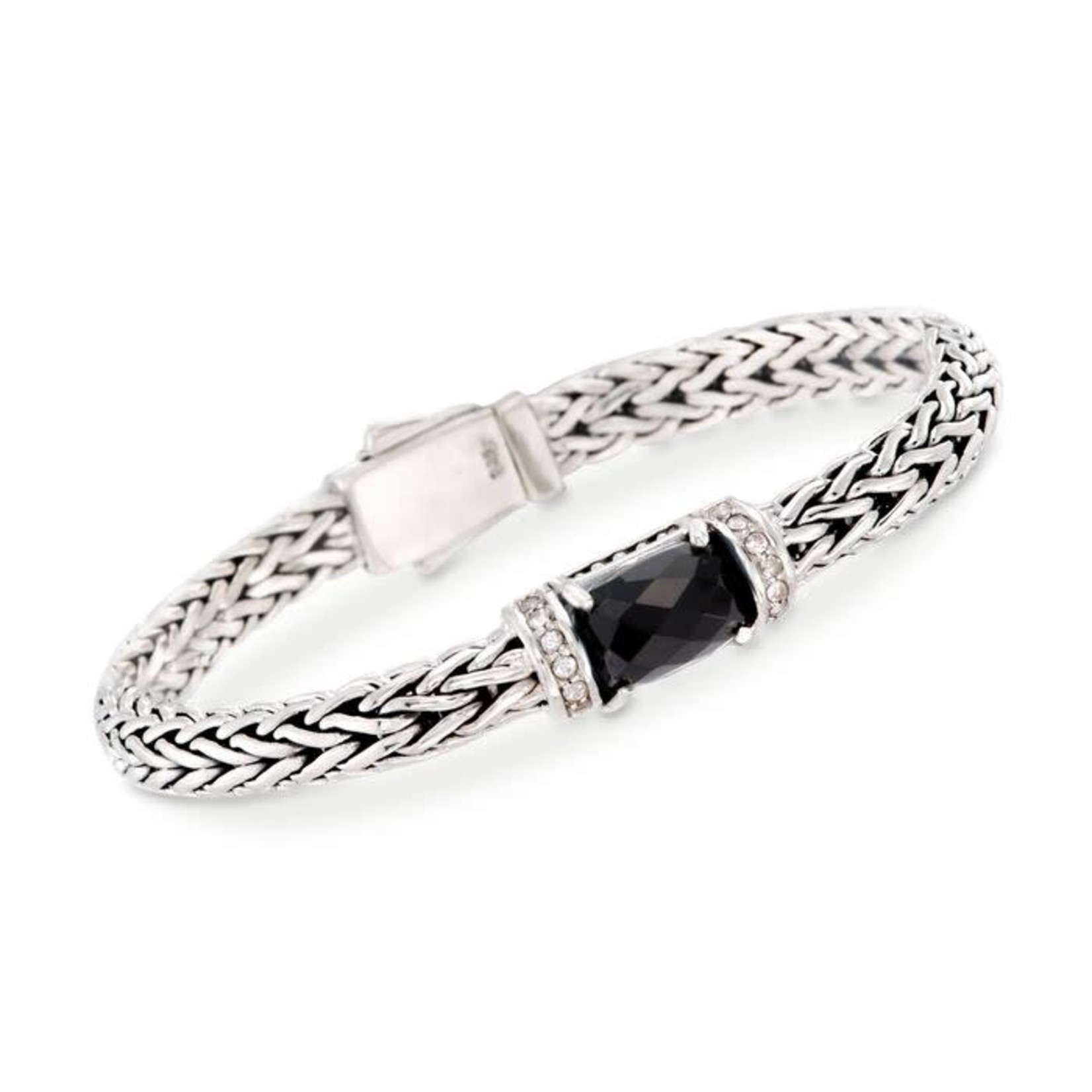 Sterling Silver Onyx & White Sapphires Weave Bracelet