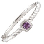 Sterling Steel Cushion Amethyst & Diamond 0.02ctw Cable Bangle