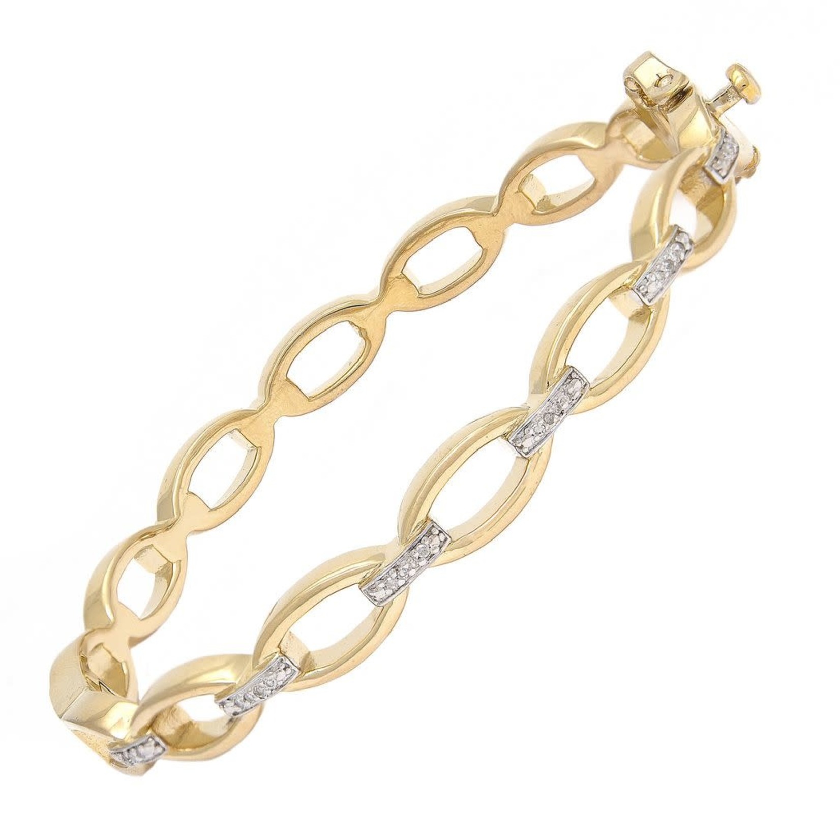 14K Yellow Gold Sterling Diamond Link Bangle