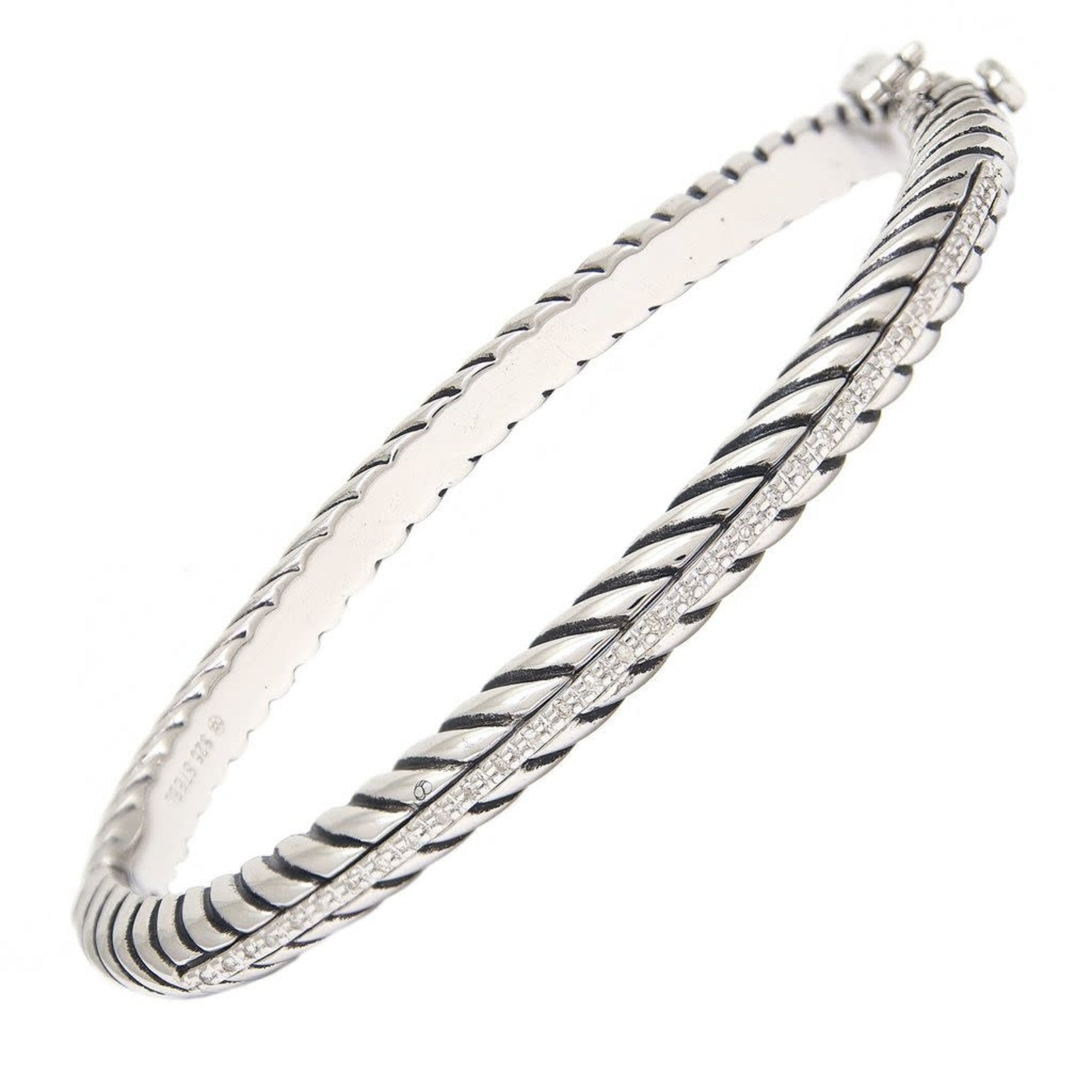 Oxidized Sterling Steel Diamond  0.10ctw Cable Bangle