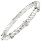 Sterling Steel Diamond  0.05ctw Cable Bangle