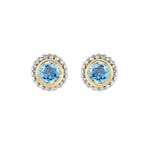 Sterling Silver & 18KY Gold Blue Topaz Stud Earrings