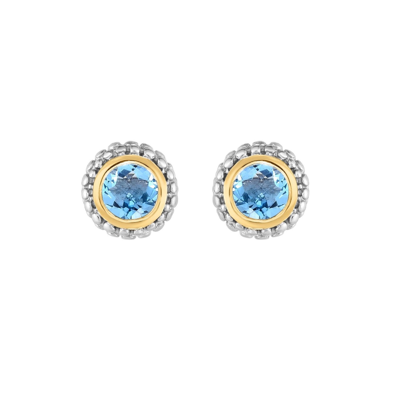 Sterling Silver & 18KY Gold Blue Topaz Stud Earrings