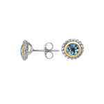Sterling Silver & 18KY Gold Blue Topaz Stud Earrings