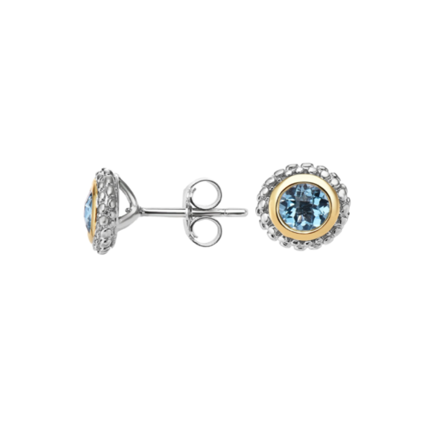 Sterling Silver & 18KY Gold Blue Topaz Stud Earrings
