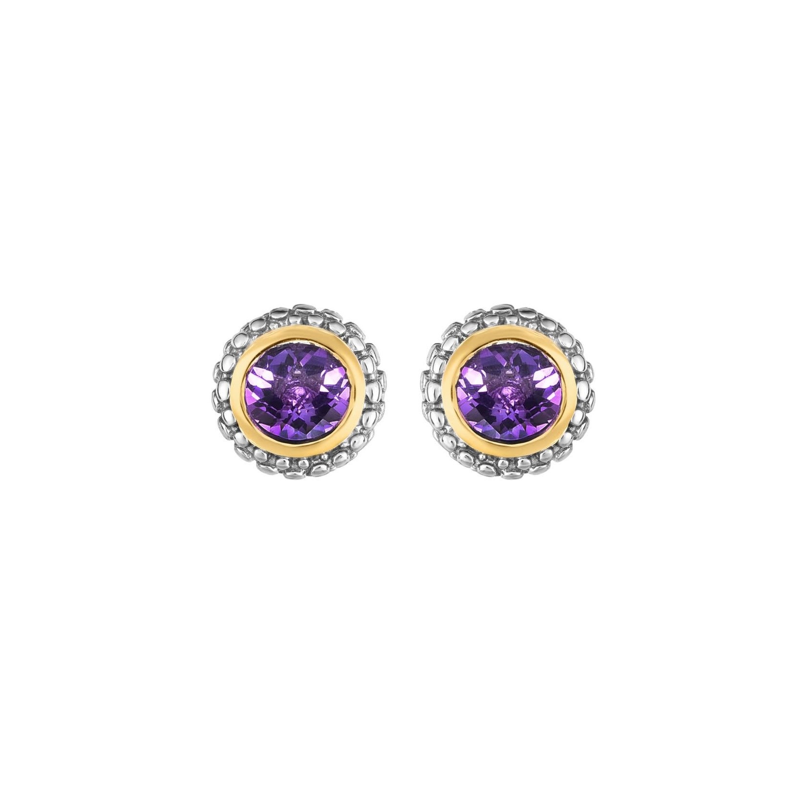Sterling Silver 18KY Gold Amethyst Stud Earrings