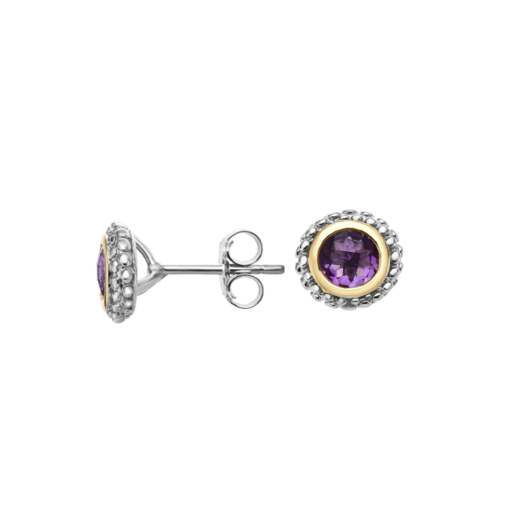 Sterling Silver 18K Gold Amethyst Stud Earrings