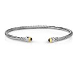 Sterling Silver 18K Yellow Gold Black Spinel Cable Bangle