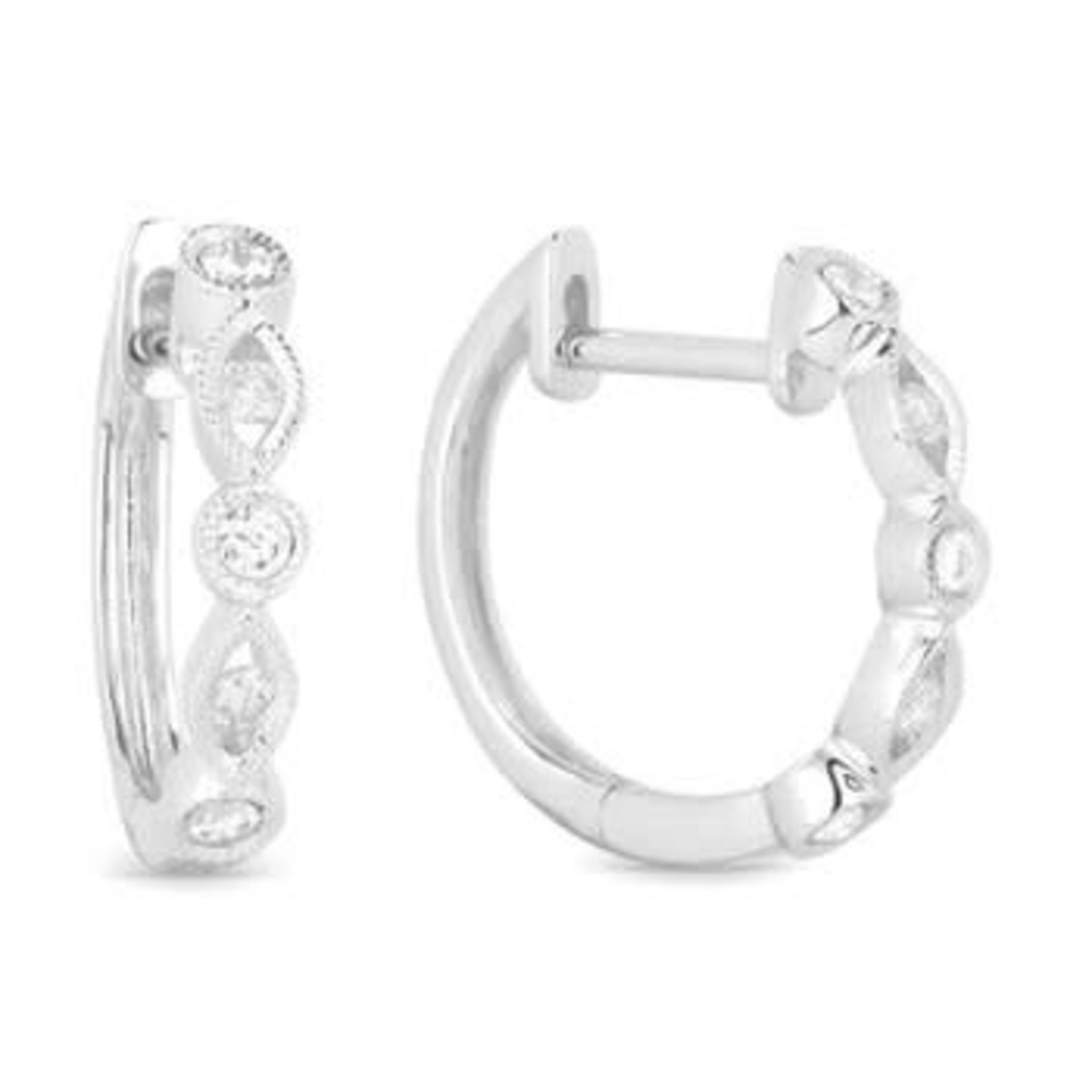 14K White Gold Diamond Vintage Huggies
