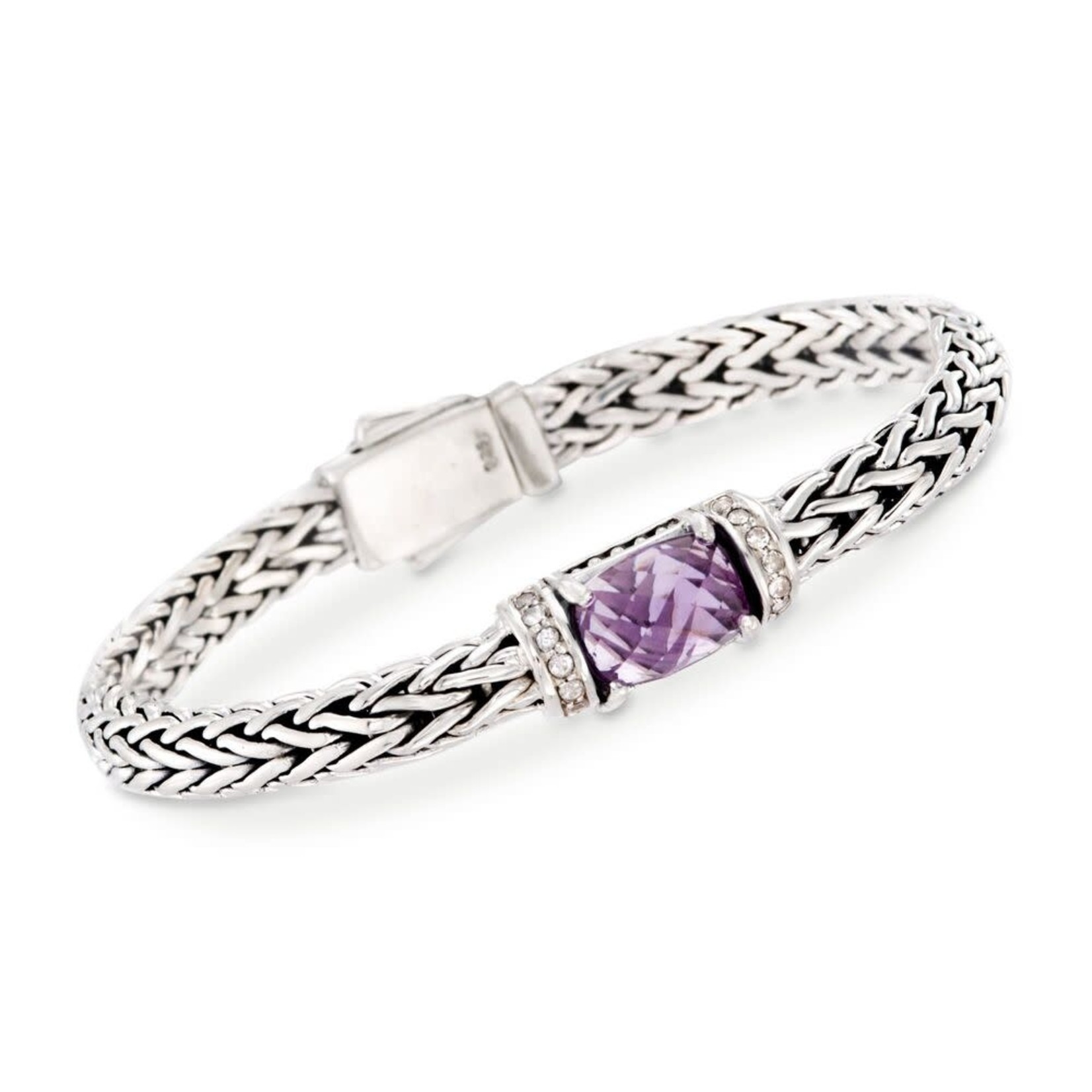 Sterling Silver Amethyst & White Sapphires Weave Bracelet