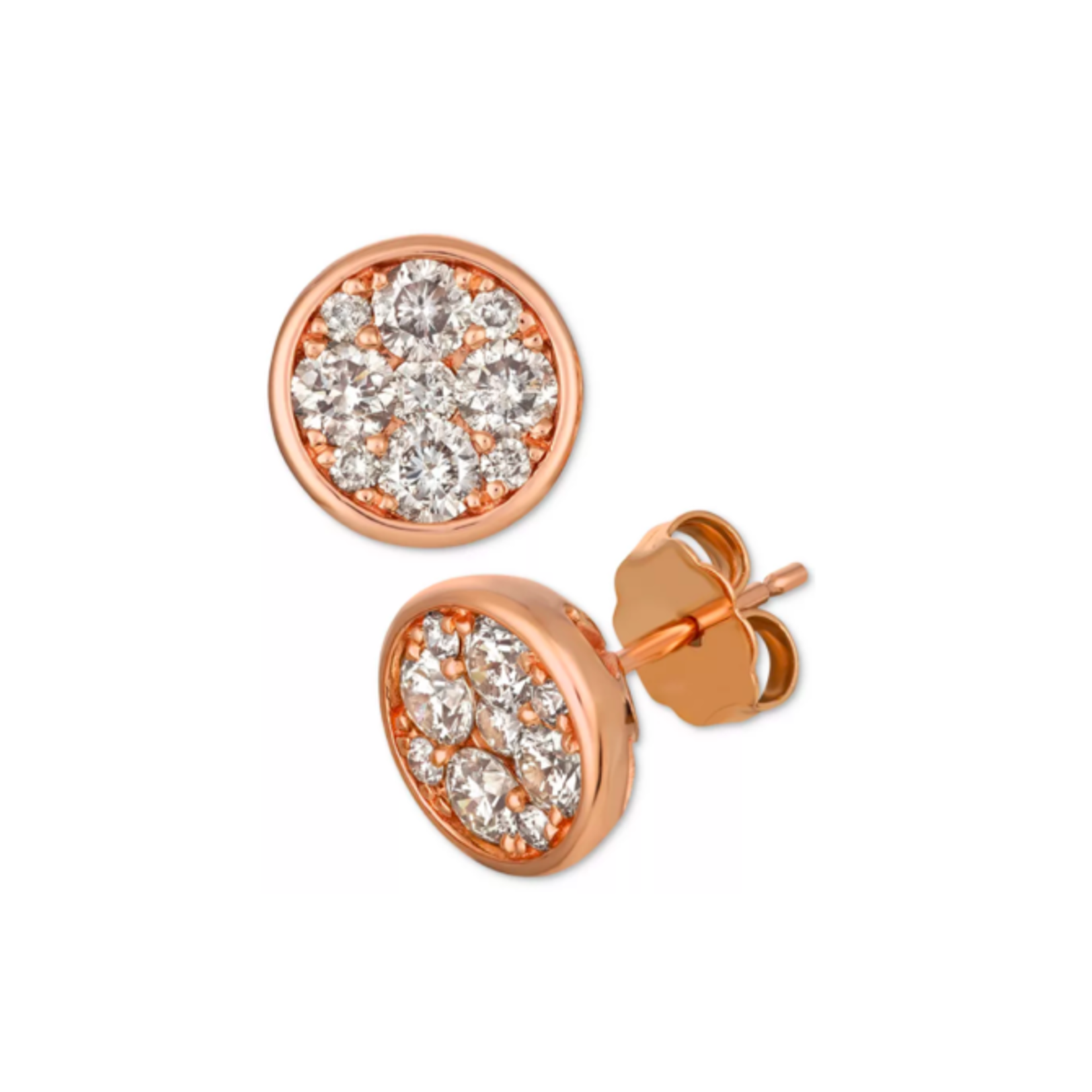 18K Rose Gold Diamond Round Cluster Stud Earrings