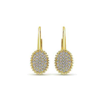 14K Yellow Gold Pave Diamond Cluster Drop Earrings