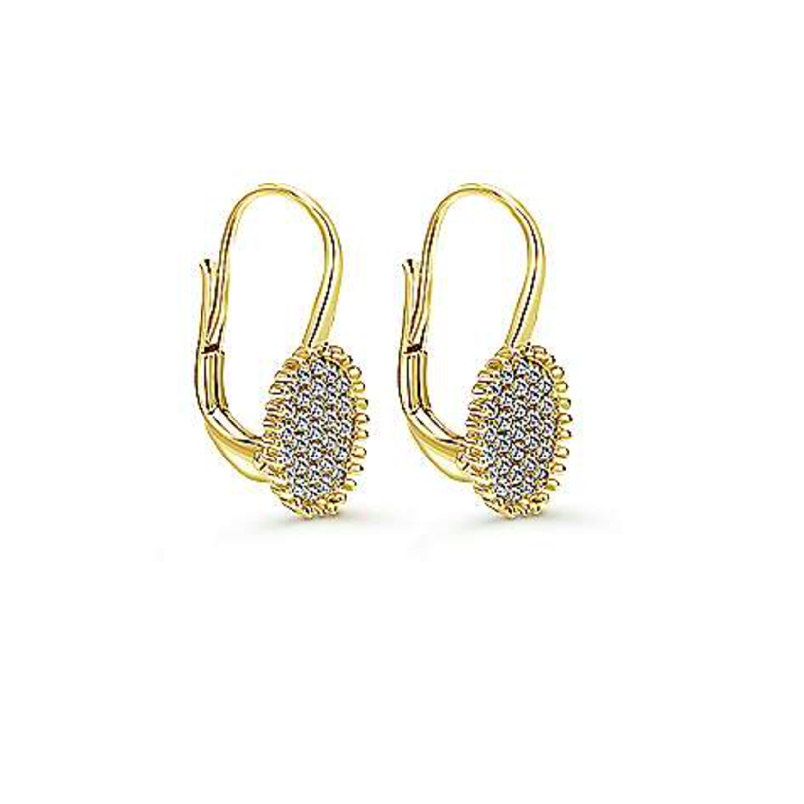 14K Yellow Gold Pave Diamond Cluster Drop Earrings