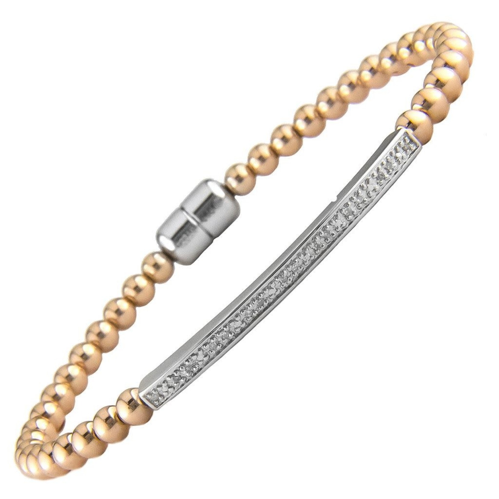 Rose Gold & Silver Diamond 0.05ctw Bar Bead Magnetic Bracelet