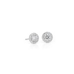 14K White Gold Diamond Halo Stud Earrings