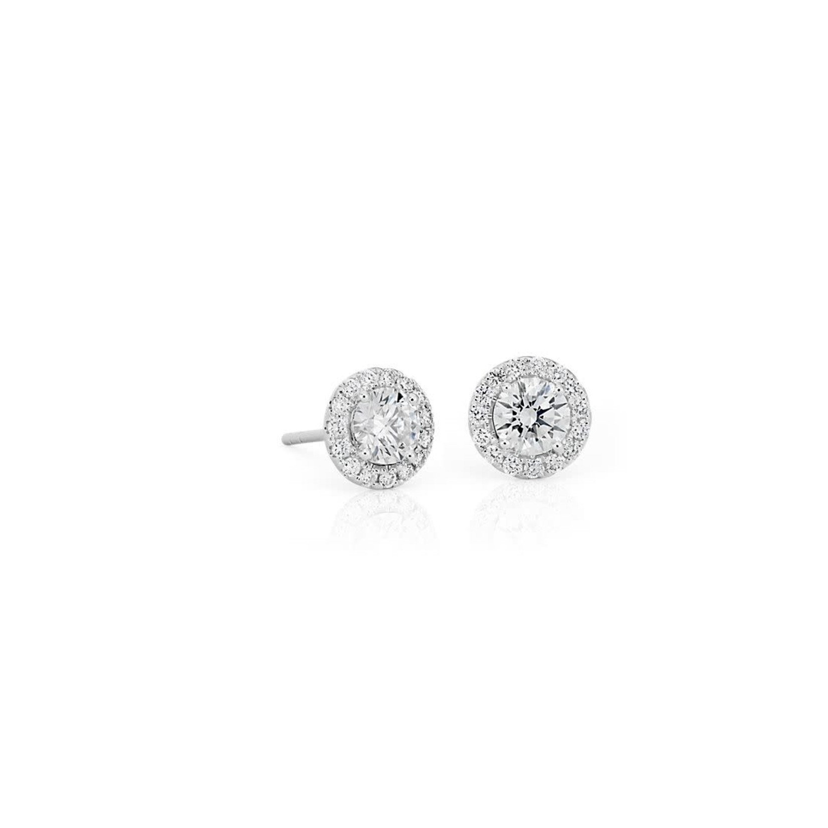 14K White Gold Diamond Halo Stud Earrings