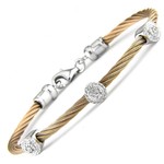 Rose Gold Sterling Steel Diamond 0.05ctw Round Cluster Cable Bracelet