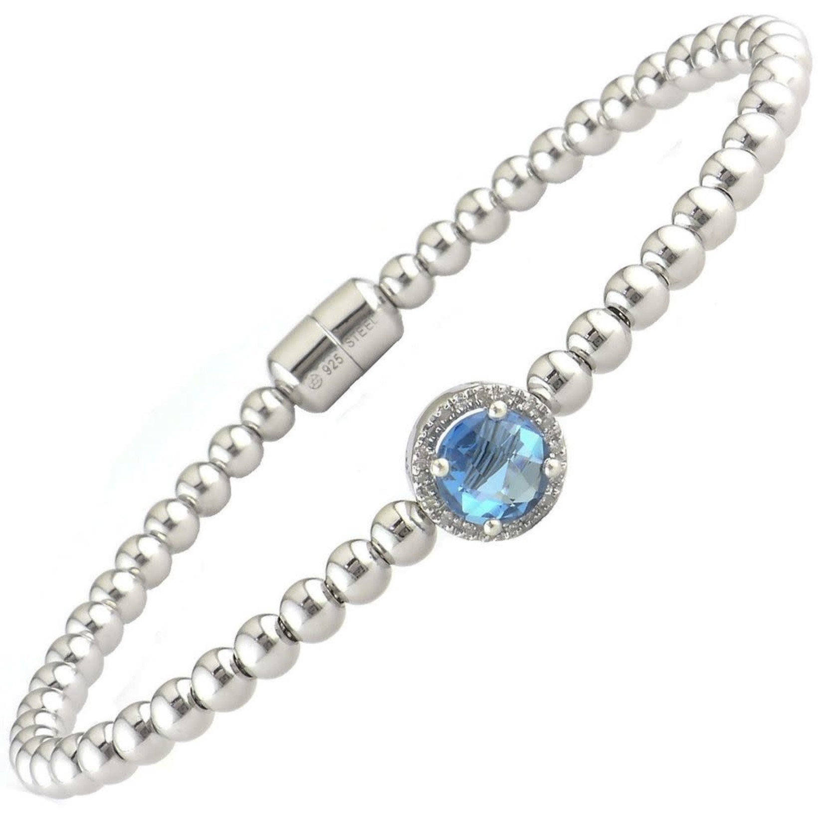 Sterling Silver Blue Topaz Diamond Bead Magnetic Bracelet